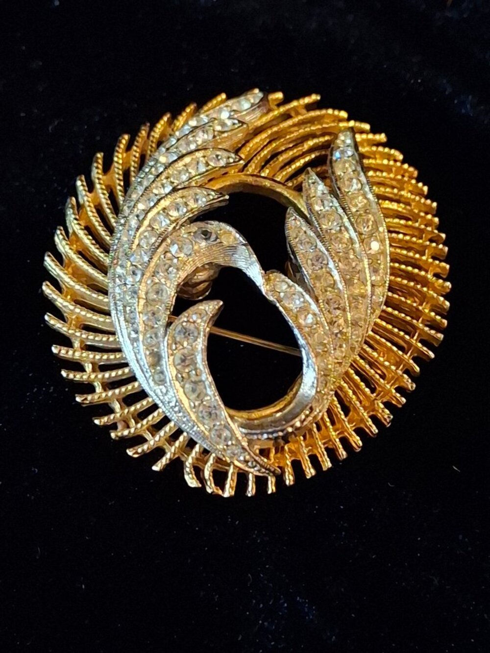 Vintage Gold-tone and Rhinestone Mid-Century Statement Brooch by BSK
